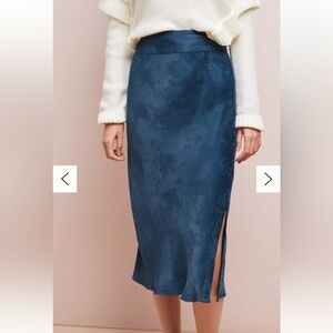 Anthropologie Moulinette Soeurs Blue Floral Jacquard Midi Skirt